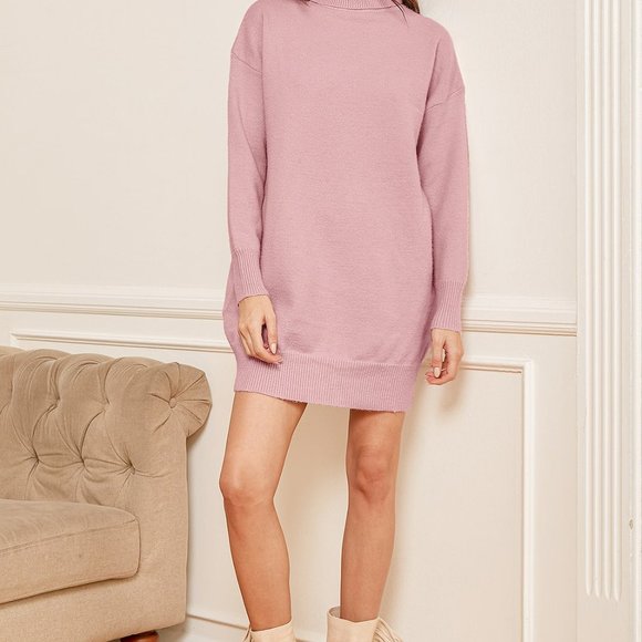 NWT LULUS BLUSH PINK KNIT TURTLENECK SWEATER DRESS - Picture 2 of 6